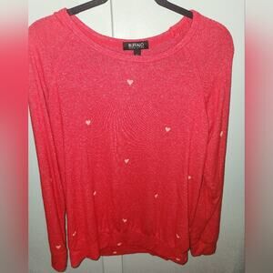 Buffalo David Bitton Red Heart Print Long Sleeve‎ Pullover Top Womens Size Small